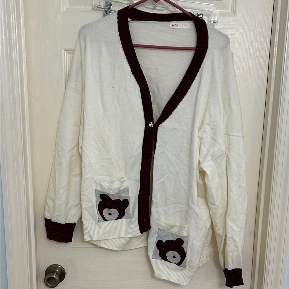 ROMWE Cream Cardigan with Brown Trim